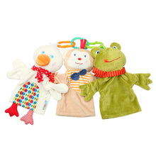 Load image into Gallery viewer, Cartoon Animal Finger Puppet Plush Toys Puppet Monkey/Frog/Duck Figurine Child Baby Favor Doll Tell Story Props Educational Toys
