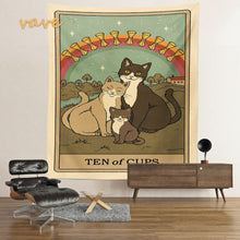 Load image into Gallery viewer, Cat Tarot Card Tapestry Wall Hanging Boho Hippie Sun Moon Star Cloth Fabric Large Tapestry Aesthetic Interior Dorm Bedroom Decor
