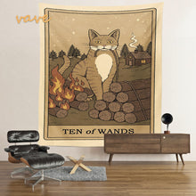 Load image into Gallery viewer, Cat Tarot Card Tapestry Wall Hanging Boho Hippie Sun Moon Star Cloth Fabric Large Tapestry Aesthetic Interior Dorm Bedroom Decor
