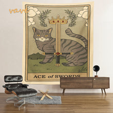 Load image into Gallery viewer, Cat Tarot Card Tapestry Wall Hanging Boho Hippie Sun Moon Star Cloth Fabric Large Tapestry Aesthetic Interior Dorm Bedroom Decor
