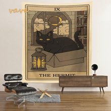Load image into Gallery viewer, Cat Tarot Card Tapestry Wall Hanging Boho Hippie Sun Moon Star Cloth Fabric Large Tapestry Aesthetic Interior Dorm Bedroom Decor
