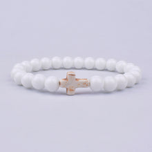 Load image into Gallery viewer, Charm Natural Stone Bracelet Cross Black Lava Matte Beaded Bracelets Handmade Men Women Prayer Fitness Chain Couple Jewelry Gift
