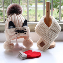 Load image into Gallery viewer, Children's hat scarf gloves three-piece set Boys and girls lovely knitted woollen hats Baby wool hat scarf  Lovely thick hat
