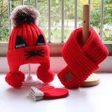 Load image into Gallery viewer, Children's hat scarf gloves three-piece set Boys and girls lovely knitted woollen hats Baby wool hat scarf  Lovely thick hat

