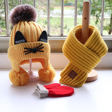 Load image into Gallery viewer, Children's hat scarf gloves three-piece set Boys and girls lovely knitted woollen hats Baby wool hat scarf  Lovely thick hat
