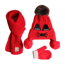 Load image into Gallery viewer, Children's hat scarf gloves three-piece set Boys and girls lovely knitted woollen hats Baby wool hat scarf  Lovely thick hat
