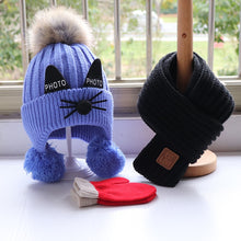 Load image into Gallery viewer, Children's hat scarf gloves three-piece set Boys and girls lovely knitted woollen hats Baby wool hat scarf  Lovely thick hat
