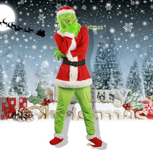 Load image into Gallery viewer, Christmas Grinch Deluxe Santa Costume with Green Funny Mask Christmas Hat Furry Adult Santa Suit Outfit Cosplay Costume
