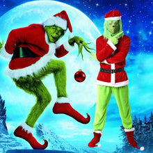 Load image into Gallery viewer, Christmas Grinch Deluxe Santa Costume with Green Funny Mask Christmas Hat Furry Adult Santa Suit Outfit Cosplay Costume
