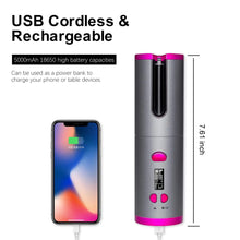 Load image into Gallery viewer, Cordless Automatic Rotating Hair Curler USB Rechargeable Curling Iron LED Display Temperature Adjustable styling tool Wave Styer
