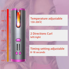 Load image into Gallery viewer, Cordless Automatic Rotating Hair Curler USB Rechargeable Curling Iron LED Display Temperature Adjustable styling tool Wave Styer
