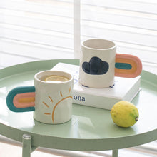 Load image into Gallery viewer, Creative Hand Painted Rainbow Handle Mugs Ceramic Sun Cloud Coffee Mug Personalized Milk Water Cups Gift For Couple Birthday Her
