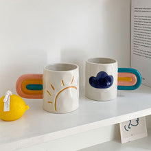 Load image into Gallery viewer, Creative Hand Painted Rainbow Handle Mugs Ceramic Sun Cloud Coffee Mug Personalized Milk Water Cups Gift For Couple Birthday Her
