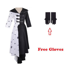 Load image into Gallery viewer, Cruella De Vil Cosplay Costume 2 Styles Women Gown Black White Maid Dress with Gloves Hoodie Skirt Wigs Outfits Halloween Party
