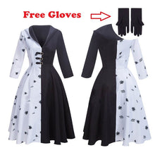 Load image into Gallery viewer, Cruella De Vil Cosplay Costume 2 Styles Women Gown Black White Maid Dress with Gloves Hoodie Skirt Wigs Outfits Halloween Party
