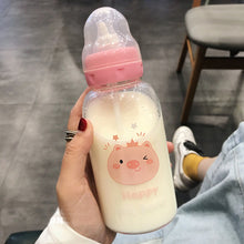 Load image into Gallery viewer, Cute Cartoon Glass Water Bottle Pacifier Straw Cup Suitable for Adult Children Milk Glass Bottle Baby feeding Bottle
