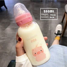 Load image into Gallery viewer, Cute Cartoon Glass Water Bottle Pacifier Straw Cup Suitable for Adult Children Milk Glass Bottle Baby feeding Bottle
