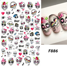 Load image into Gallery viewer, Cute Cartoon Skull Nail Stickers Spooky Halloween Decoration Ghost Bat Evil Pumpkin Sliders For Manicure Blood Nail Decal GLF886
