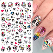 Load image into Gallery viewer, Cute Cartoon Skull Nail Stickers Spooky Halloween Decoration Ghost Bat Evil Pumpkin Sliders For Manicure Blood Nail Decal GLF886

