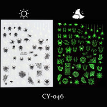 Load image into Gallery viewer, Cute Cartoon Skull Nail Stickers Spooky Halloween Decoration Ghost Bat Evil Pumpkin Sliders For Manicure Blood Nail Decal GLF886
