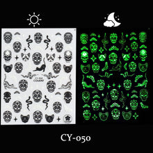 Load image into Gallery viewer, Cute Cartoon Skull Nail Stickers Spooky Halloween Decoration Ghost Bat Evil Pumpkin Sliders For Manicure Blood Nail Decal GLF886
