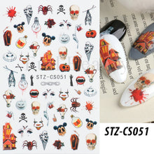 Load image into Gallery viewer, Cute Cartoon Skull Nail Stickers Spooky Halloween Decoration Ghost Bat Evil Pumpkin Sliders For Manicure Blood Nail Decal GLF886
