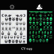 Load image into Gallery viewer, Cute Cartoon Skull Nail Stickers Spooky Halloween Decoration Ghost Bat Evil Pumpkin Sliders For Manicure Blood Nail Decal GLF886
