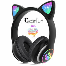 Load image into Gallery viewer, Flash LED Kid Girl Music Wireless Helmet Cute Cat Ear Bluetooth Headphone with Mic &amp; Unicorn Bracelet, Phone Gamer Headset Gift
