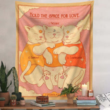 Load image into Gallery viewer, Cute Cat Tapestry Wall Hanging Holo The Space For Love Cartoon Wall Art Tapestries for Living Room Kids Room Bedroom
