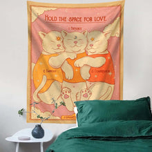 Load image into Gallery viewer, Cute Cat Tapestry Wall Hanging Holo The Space For Love Cartoon Wall Art Tapestries for Living Room Kids Room Bedroom
