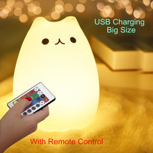 Load image into Gallery viewer, Cute Silicone LED Night Light For Baby Kids Children Bedroom Touch Sensor Remote Cat Lamp Decoration Room Decor Holiday Gift Toy
