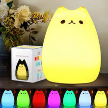 Load image into Gallery viewer, Cute Silicone LED Night Light For Baby Kids Children Bedroom Touch Sensor Remote Cat Lamp Decoration Room Decor Holiday Gift Toy
