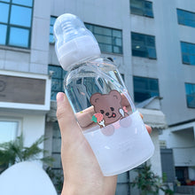 Load image into Gallery viewer, Cute girl glass  Water bottle creative fashion bear pattern personality straw cup student couple portable water cup
