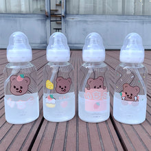 Load image into Gallery viewer, Cute girl glass  Water bottle creative fashion bear pattern personality straw cup student couple portable water cup
