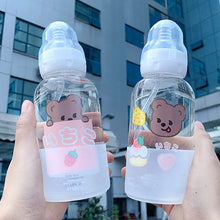 Load image into Gallery viewer, Cute girl glass  Water bottle creative fashion bear pattern personality straw cup student couple portable water cup
