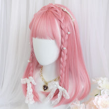 Load image into Gallery viewer, Synthetic Long Straight Hair Ombre Pink Wig Band Bangs Natural Heat Resistant Party Woman Lolita Wig Anime Wig Cosplay
