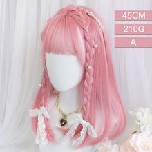 Load image into Gallery viewer, Synthetic Long Straight Hair Ombre Pink Wig Band Bangs Natural Heat Resistant Party Woman Lolita Wig Anime Wig Cosplay
