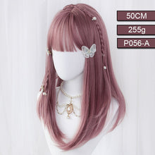 Load image into Gallery viewer, Synthetic Long Straight Hair Ombre Pink Wig Band Bangs Natural Heat Resistant Party Woman Lolita Wig Anime Wig Cosplay
