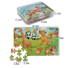 Load image into Gallery viewer, DIY Wooden Puzzle Cartoon Boxed Jigsaw Animal Traffic Number Letter Early Educational Toys Gifts For Children Kids Baby
