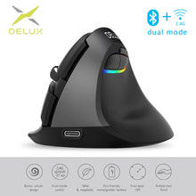 Load image into Gallery viewer, Delux M618 Mini BT 4.0+2.4GHz Dual mode Wireless Mouse Ergonomic Rechargeable Silent click Vertical Mice For Computer
