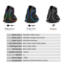 Load image into Gallery viewer, Ergonomics Vertical Gaming Mouse 6 Buttons 4000 DPI RGB Wired/Wireless Right Hand Mice For PC Laptop Computer
