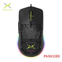 Load image into Gallery viewer, Delux M700 PMW3389 RGB Gaming Mouse 67g Lightweight Honeycomb Shell Ergonomic Mice with Soft rope Cable For Computer Gamer
