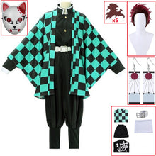 Load image into Gallery viewer, Demon Slayer Kimetsu no Yaiba Tanjirou Kamado Cosplay Costume Kimono Cloak Halloween Party Anime Clothes Uniform Set
