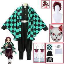 Load image into Gallery viewer, Demon Slayer Kimetsu no Yaiba Tanjirou Kamado Cosplay Costume Kimono Cloak Halloween Party Anime Clothes Uniform Set
