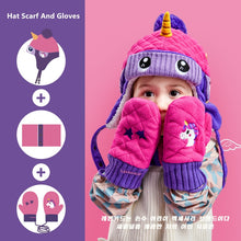 Load image into Gallery viewer, Dinosaur Unicorn Style Kids Winter Hats &amp; Scarfs Baby Winter Cap Children Warm Gloves For Boys Girls Suit Hat Scarf And Gloves
