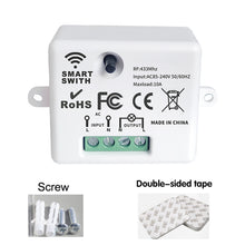 Load image into Gallery viewer, Wireless Smart Switch Light 433Mhz RF 86 Wall Panel Switch with Remote Control Mini Relay Receiver 220V Home Led Light Lamp Fan
