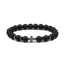 Load image into Gallery viewer, Men Natural Lava Stone Bead Bracelets Hematite Cross Rosary Meditation Prayer Jesus Bracelet Women Yoga Jewelry
