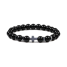 Load image into Gallery viewer, Men Natural Lava Stone Bead Bracelets Hematite Cross Rosary Meditation Prayer Jesus Bracelet Women Yoga Jewelry
