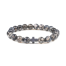 Load image into Gallery viewer, Men Natural Lava Stone Bead Bracelets Hematite Cross Rosary Meditation Prayer Jesus Bracelet Women Yoga Jewelry
