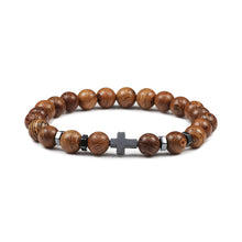 Load image into Gallery viewer, Men Natural Lava Stone Bead Bracelets Hematite Cross Rosary Meditation Prayer Jesus Bracelet Women Yoga Jewelry
